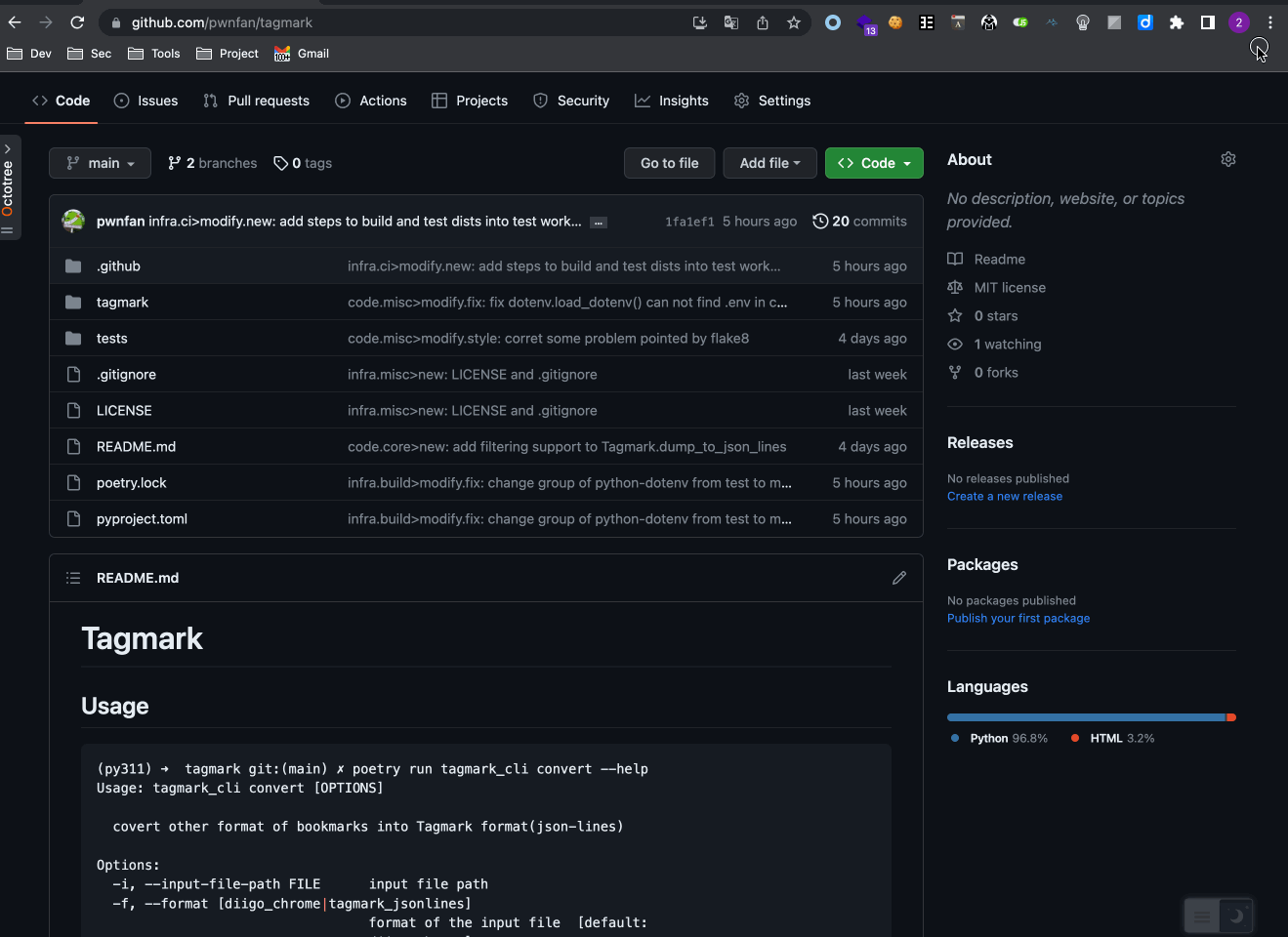 Google Chrome built-int bookmark manager